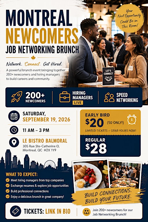 Montreal Newcomers Job Networking Brunch-Meet Hiring Managers Live