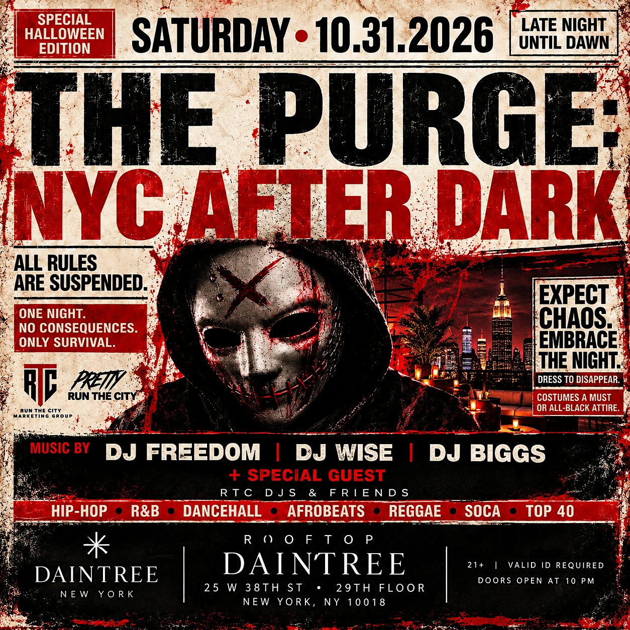 Halloween ROOFTOP HOTEL COSTUME Party at Daintree: The PurgeAFTER DARK