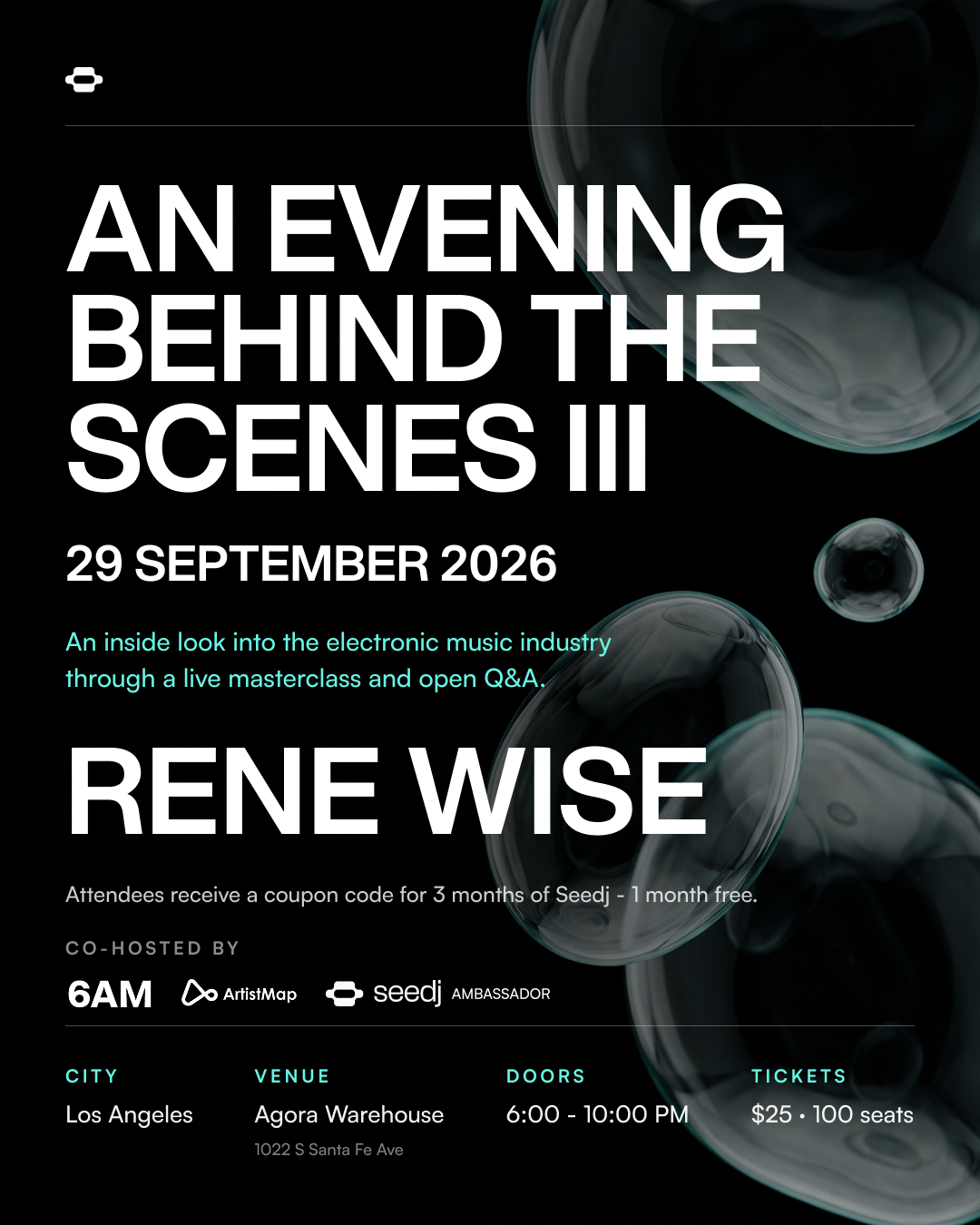 An Evening Behind the Scenes with Rene Wise presented by Seedj & ArtistMap by 6AM