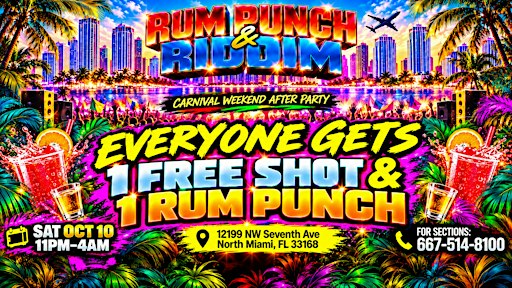 Miami Carnival Afterparty ( 1 FREE SHOT & 1 FREE RUM PUNCH)