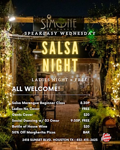 FREE* Speakeasy Salsa Night at Simone | Every Wednesday in Houston 10/28