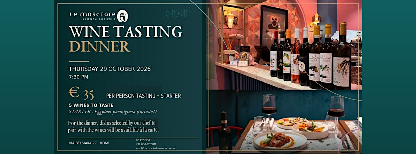 Wine tasting dinner, Mediterranean style in Roma
