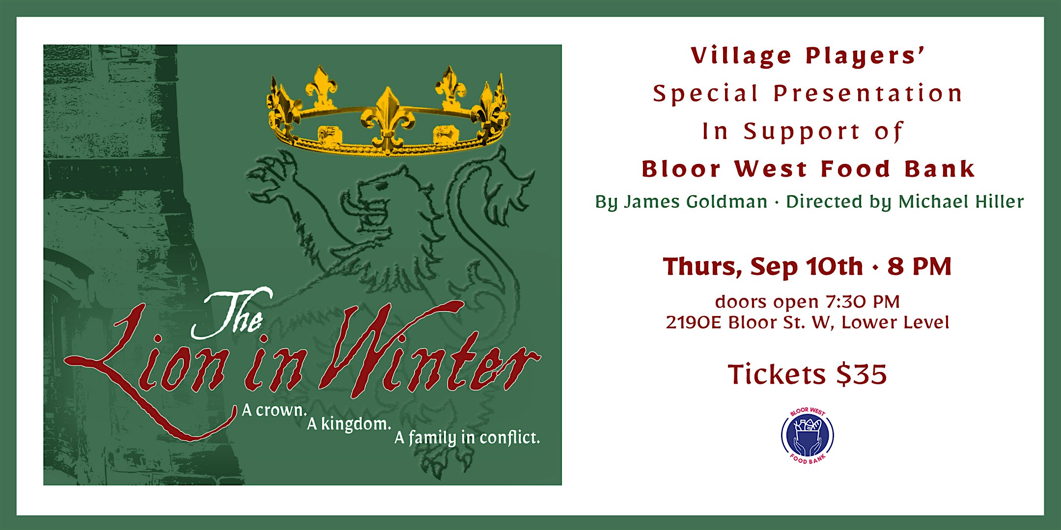 Bloor West Food Bank Fundraiser - THE LION IN WINTER