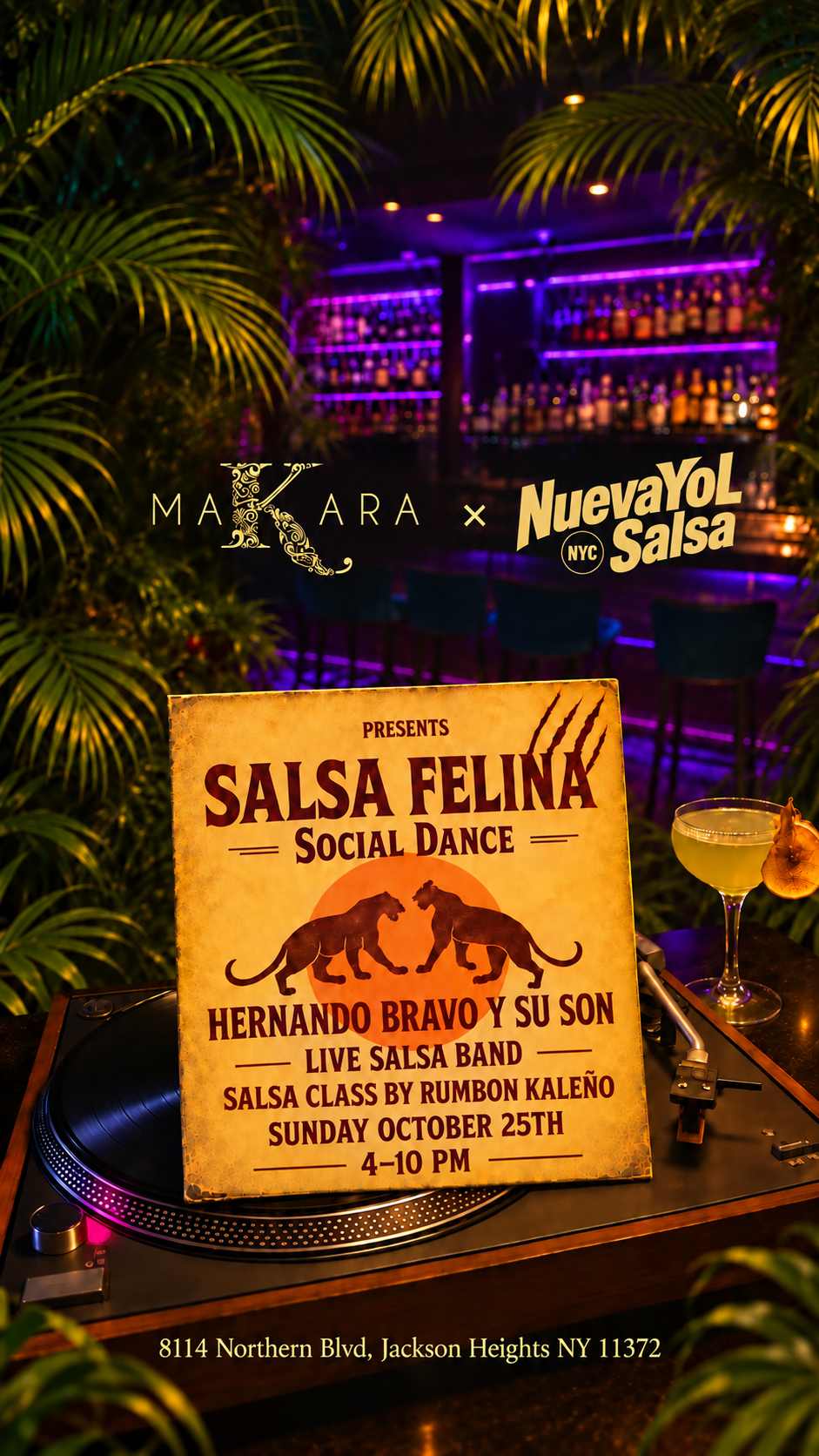 Salsa FELINA ~ Social Dance ~ Live Band ~ Salsa Class ~ Jackson Heights NY. Sunday Oct 25th 6pm