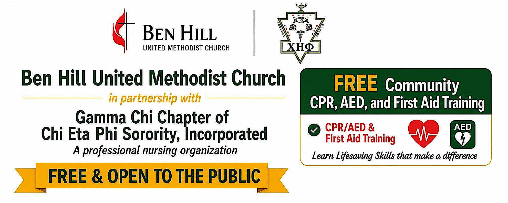 Free Community CPR, AED,  and First Aid Training