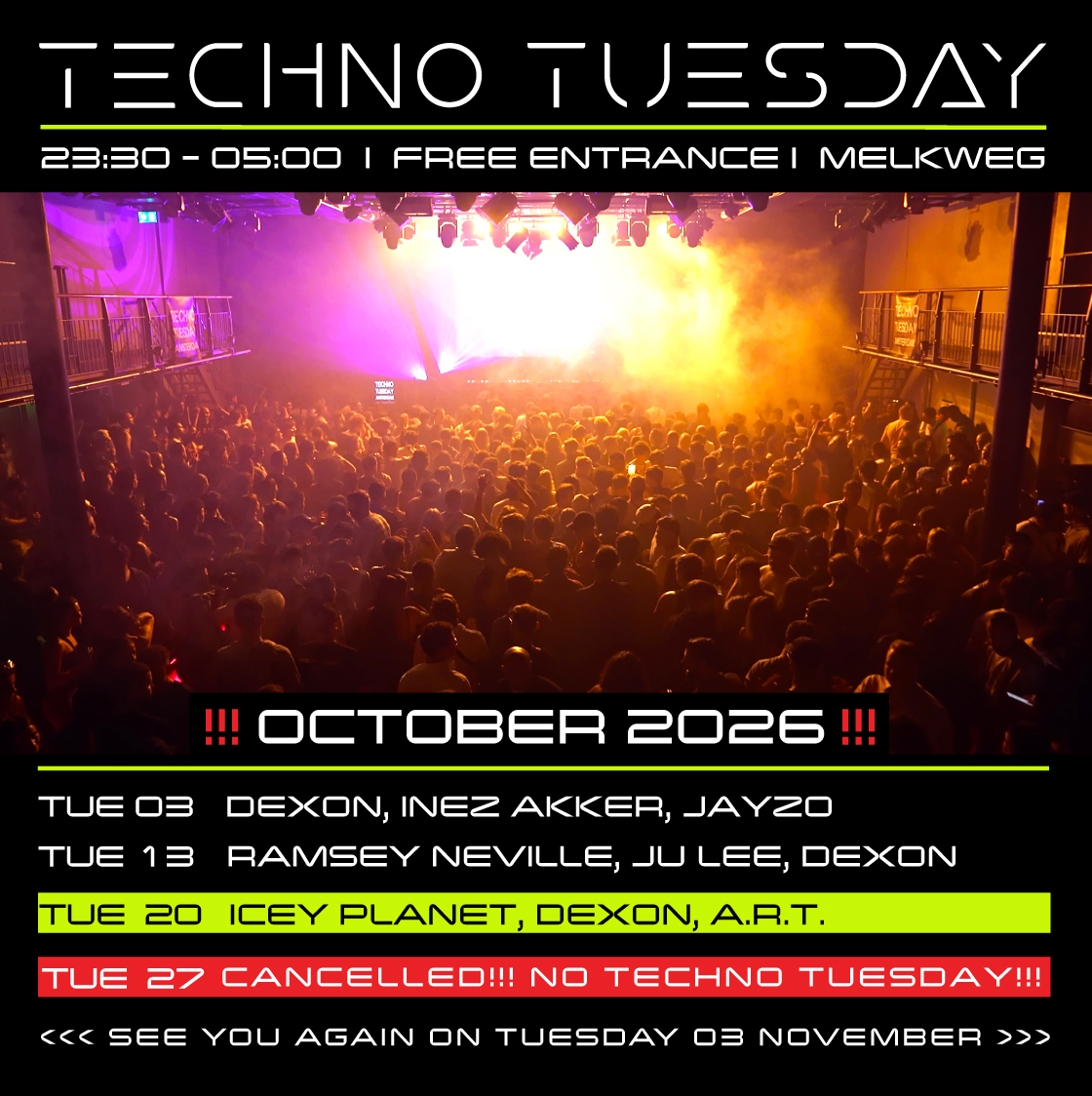 Techno Tuesday Amsterdam, Dexon, Inez Akker Jayzo