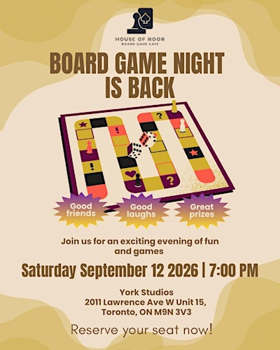 House of Noor Board Game Cafe 2nd Pop-Up Game Night !