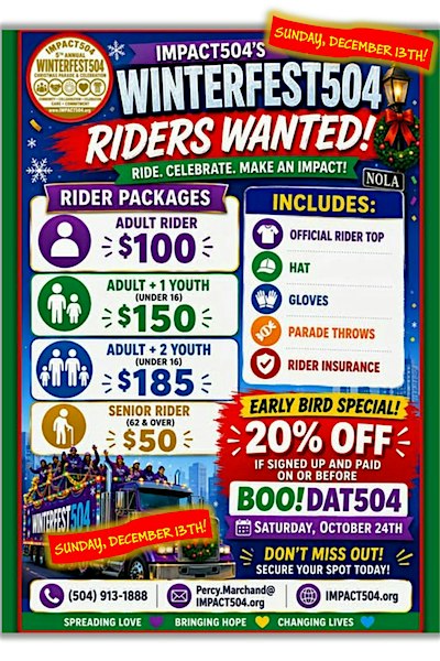 Ride in IMPACT504's WinterFest504 Uptown Christmas Parade!