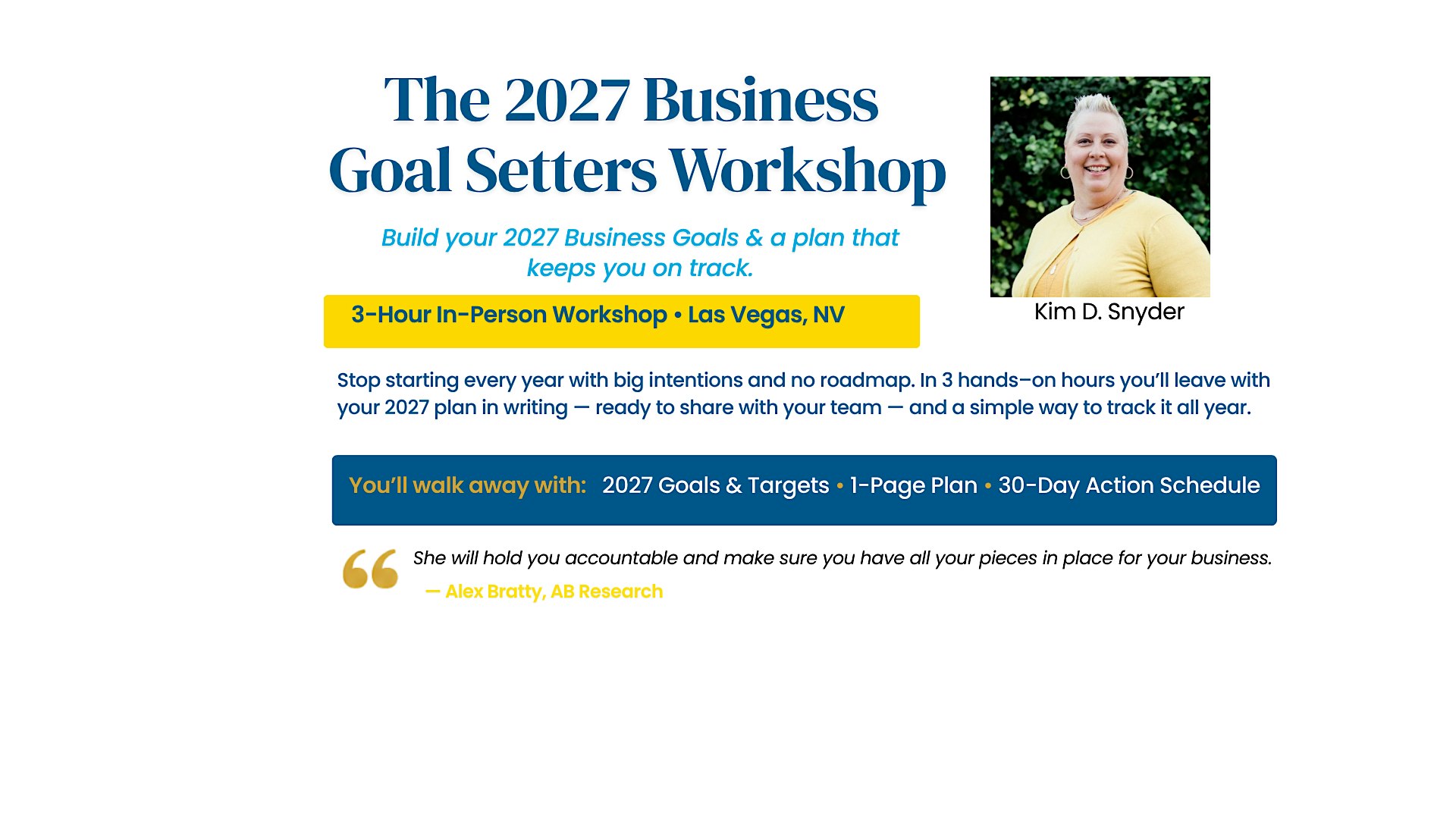 2027 Business Goal Setters Workshop in Dec 2026