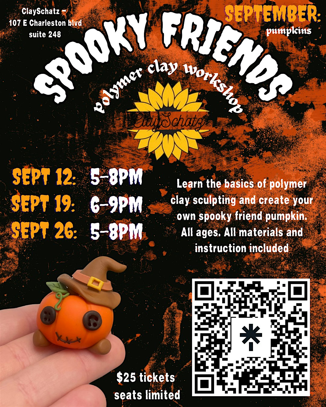 Spooky friends polymer clay pumpkin workshop all ages arts and crafts