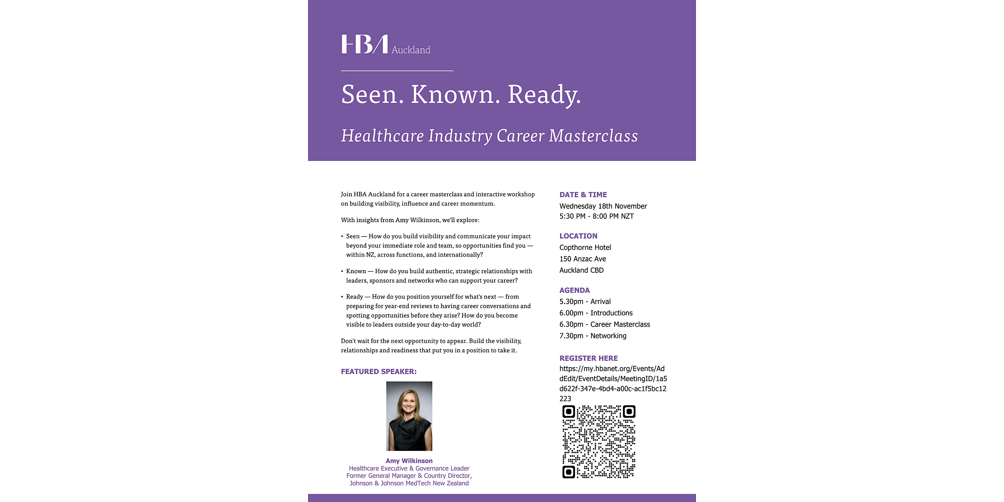 Seen. Known. Ready. — Healthcare Industry Career Masterclass (HBA Auckland)