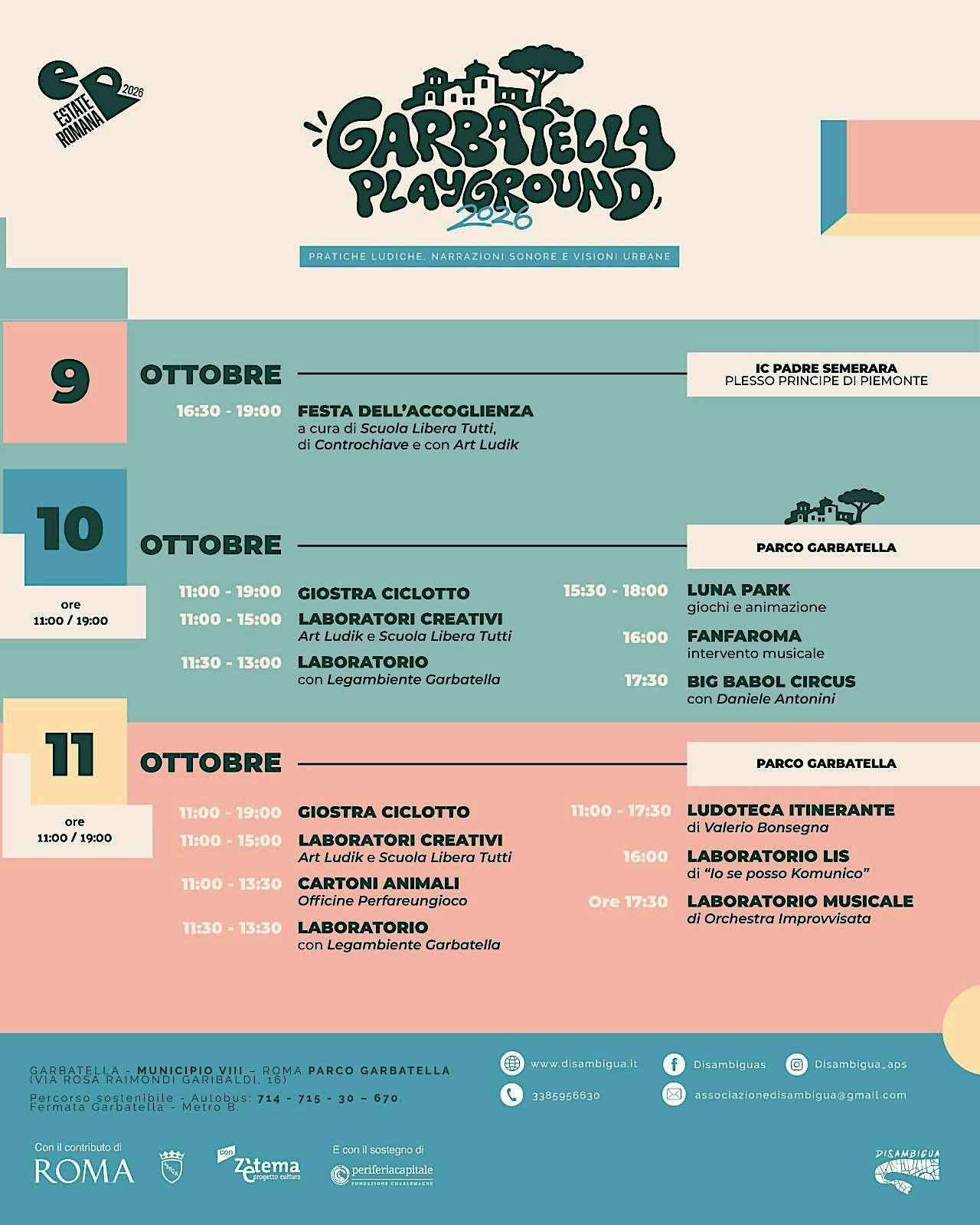 GARBATELLA PLAYGROUND: WEEKEND GIOCHI , LABORATORI , ATTIVITA' PER FAMIGLIE
