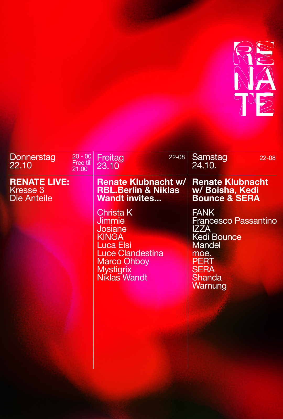 Renate Klubnacht with Boisha, Kedi Bounce, SERA & Francesco Passantino