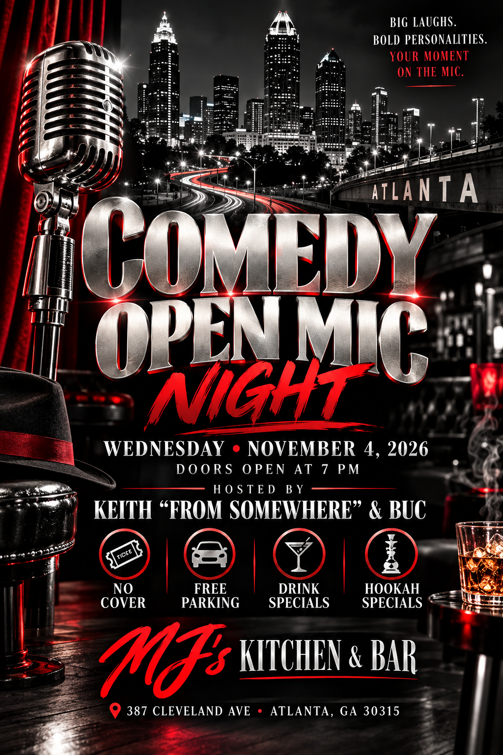 🎤 COMEDY OPEN MIC NIGHT AT MJ’S KITCHEN & BAR! 🎤