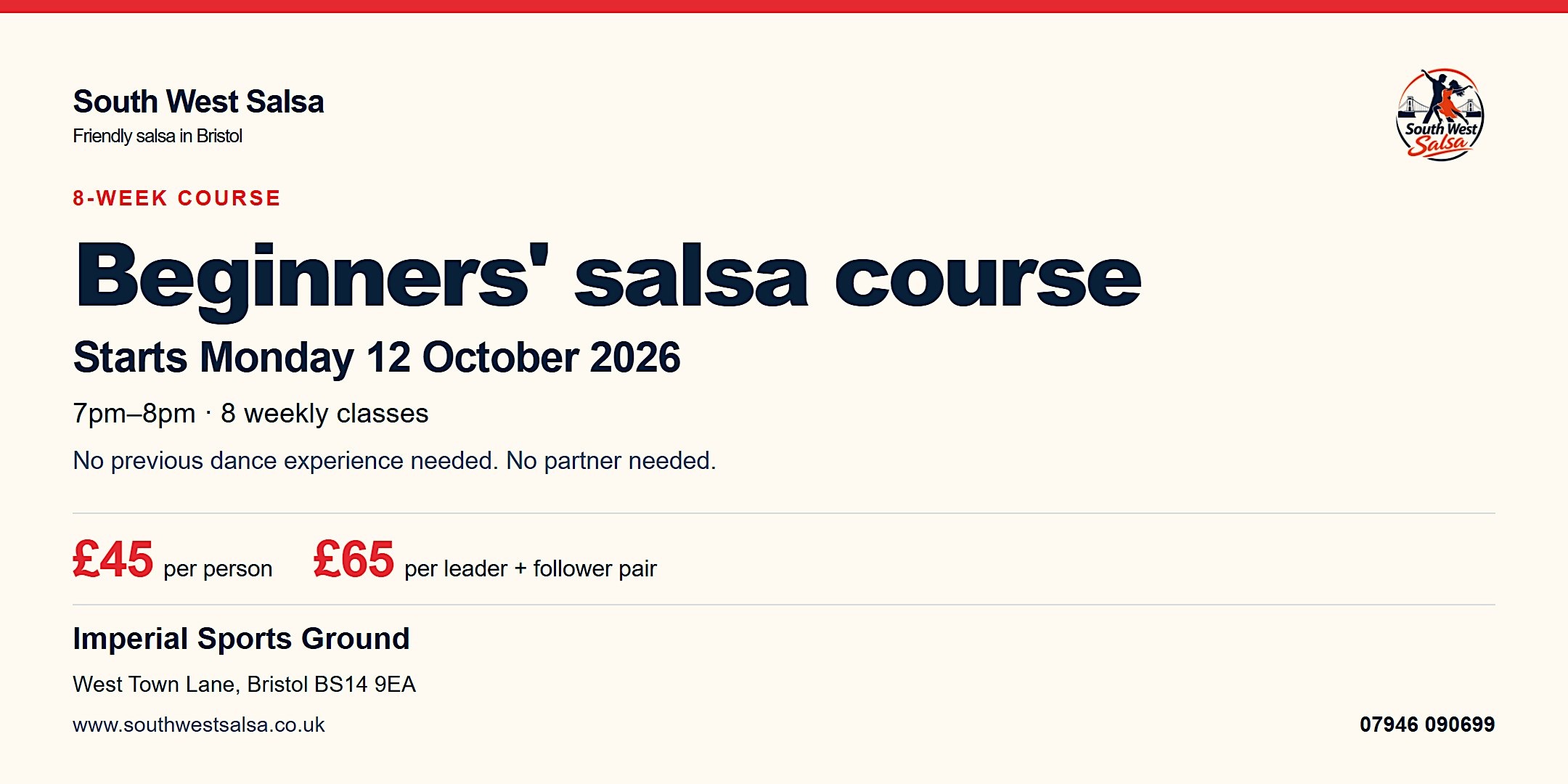 8-Week Beginners' Salsa Course in Bristol — Starts 12 October