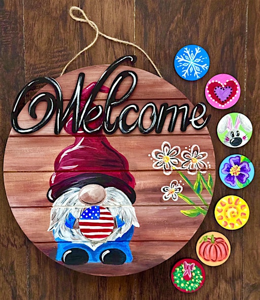 Welcome Gnome wood sign painting at Locavore Beer Works