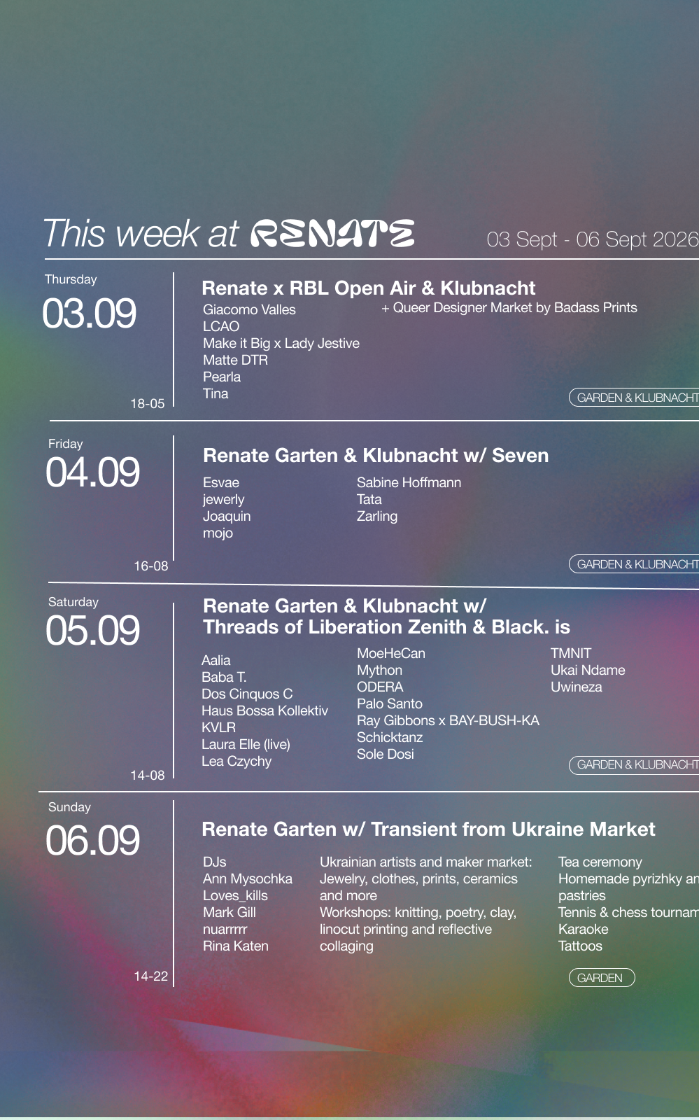Renate Klubnacht + Open Air (Free Entry) with SEVEN