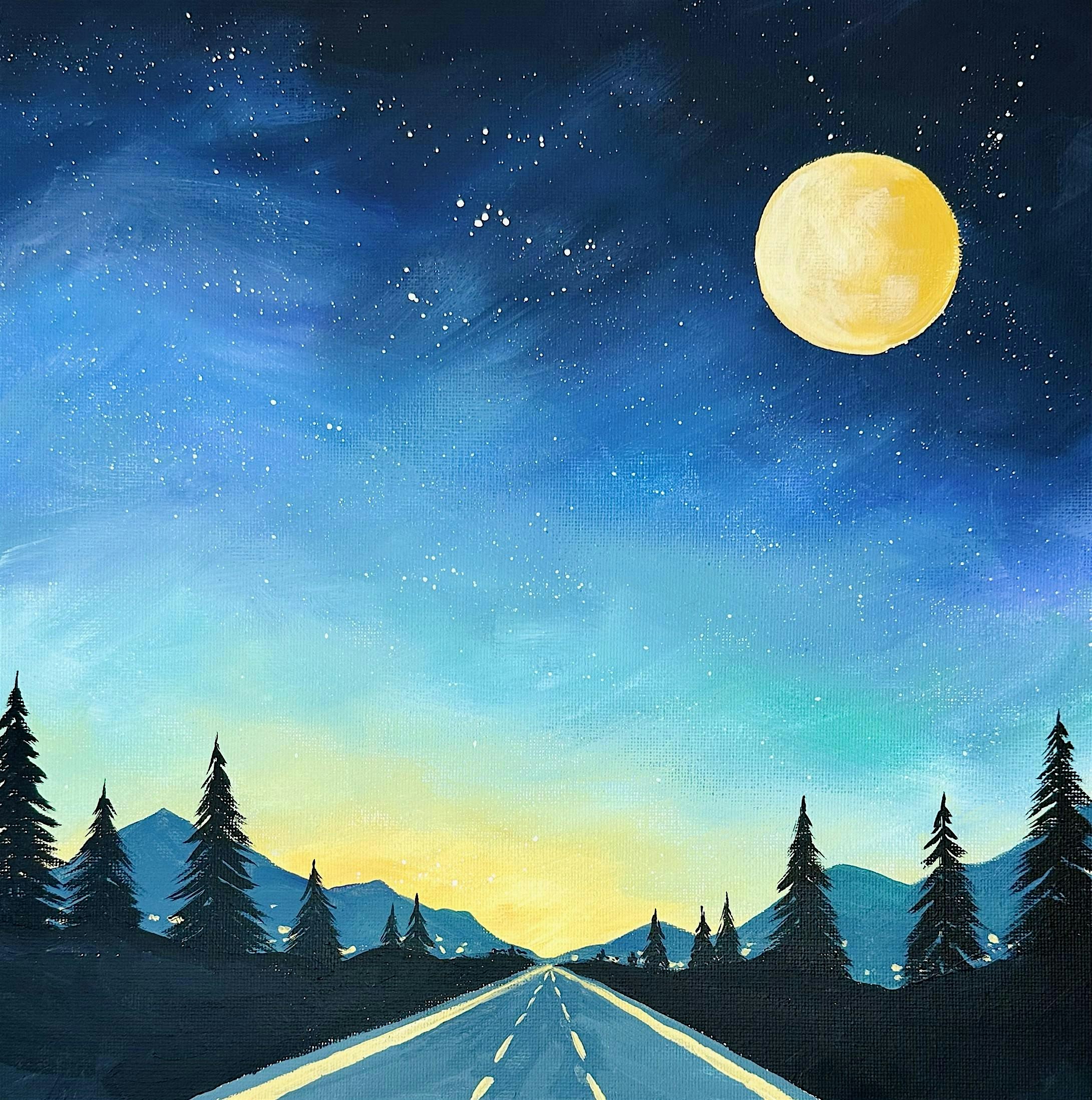 Sip & Paint at the Tobacco Factory, Bristol - "Moonlit Highway"