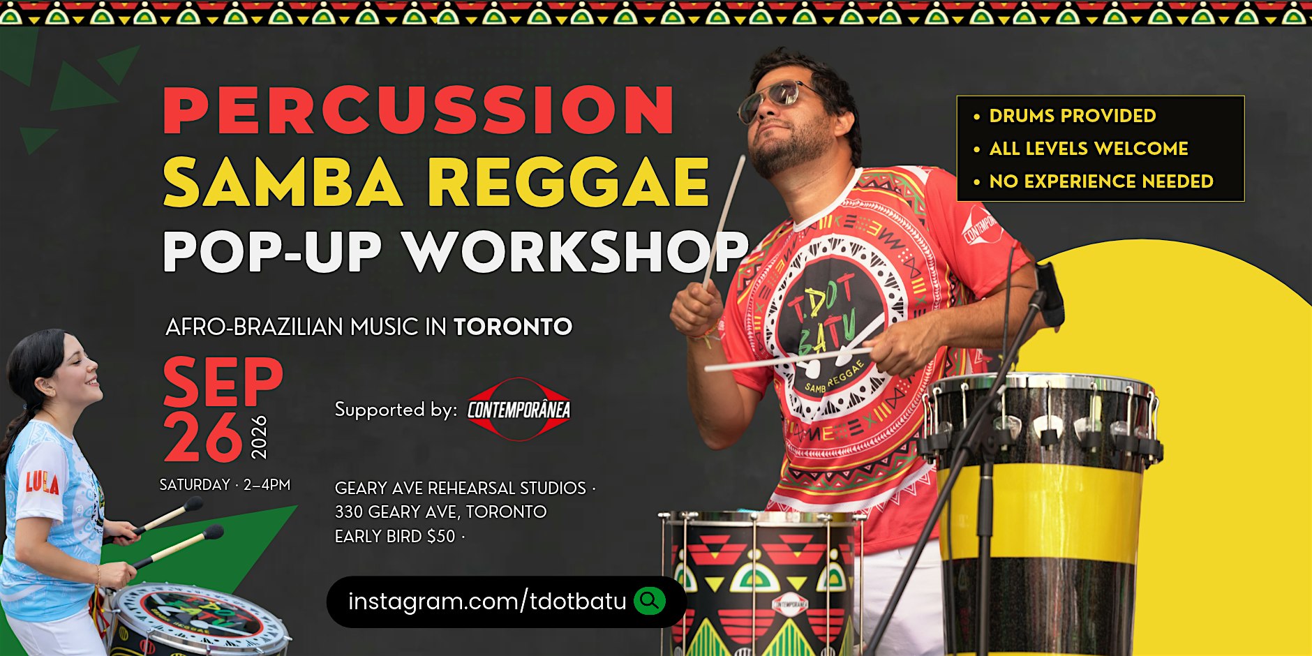 Samba Reggae Percussion Workshop - September Pop-Up | Toronto