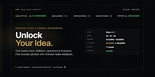 Startup Pitch & Themed Networking Austin | Unlock Your Idea