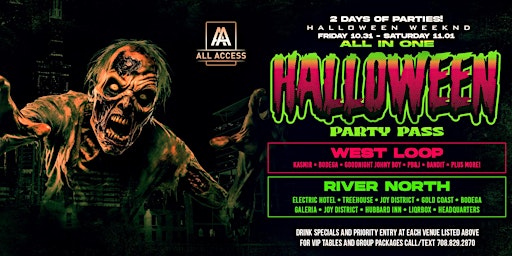 RIVER NORTH/WEST LOOP 2 DAYS OF HALLOWEEN BAR CRAWL PARTY PASS (18 VENUES)