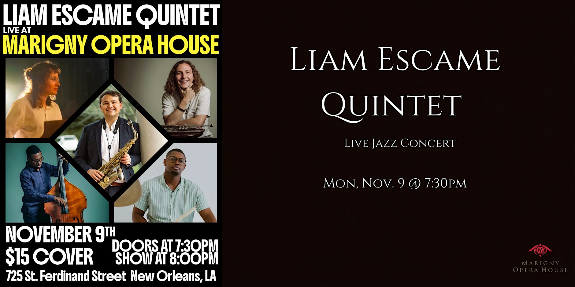 Liam Escame Quintet Live at Marigny Opera House