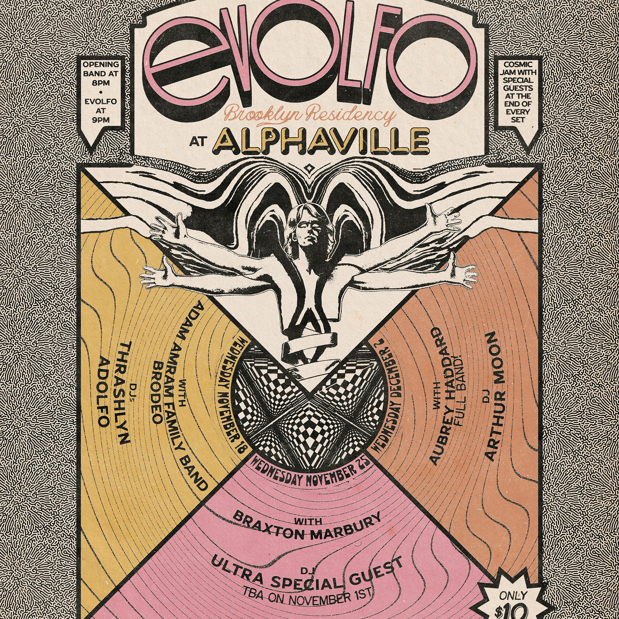 Evolfo, Secret Family, Abby Jeanne & the Shadowband, Low Noon, DJs Thomas G Weed & ZZOLA