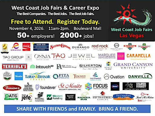 LAS VEGAS JOB FAIR.  5O EMPLOYERS.  2000 JOBS.  GET YOURS!