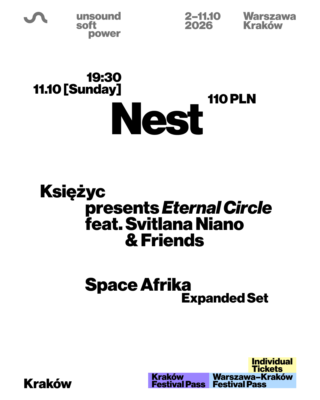 Unsound Kraków 2026: NEST - Space Afrika / Księżyc pres. 'Eternal Circle' feat. Svitlana Nianio