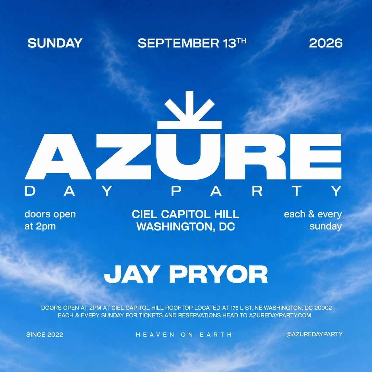 AZURE Day Party DC 9/13 w/JAY PRYOR