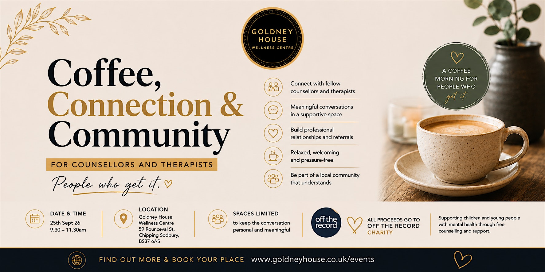 COFFEE, CONNECTION & COMMUNITY  For Counsellors and Therapists