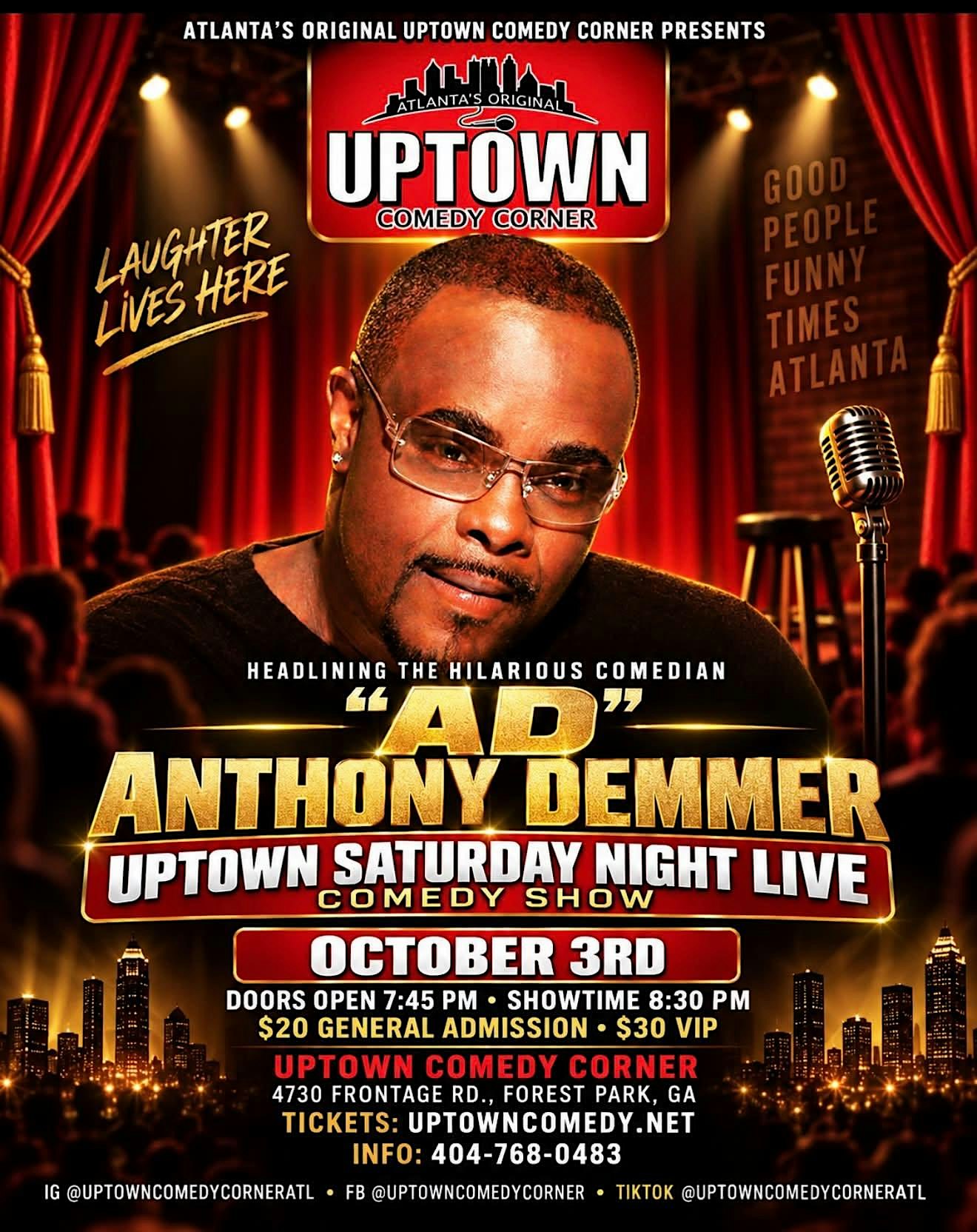 Uptown Comedy Presents: Uptown Saturday Night Comedy w Comedian AD