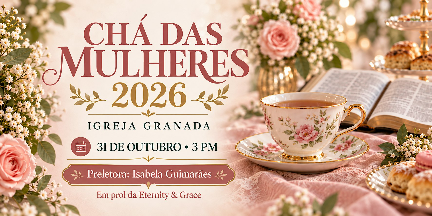 Chá das Mulheres 2026 da Igreja Granada em prol da Eternity & Grace