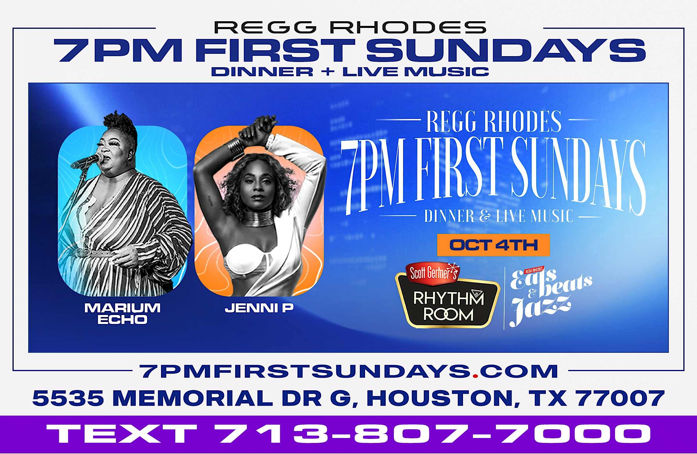 7PM  FIRST SUNDAYS LIVE MUSIC with MARIUM ECHO & JENNI P - FREE PARKING