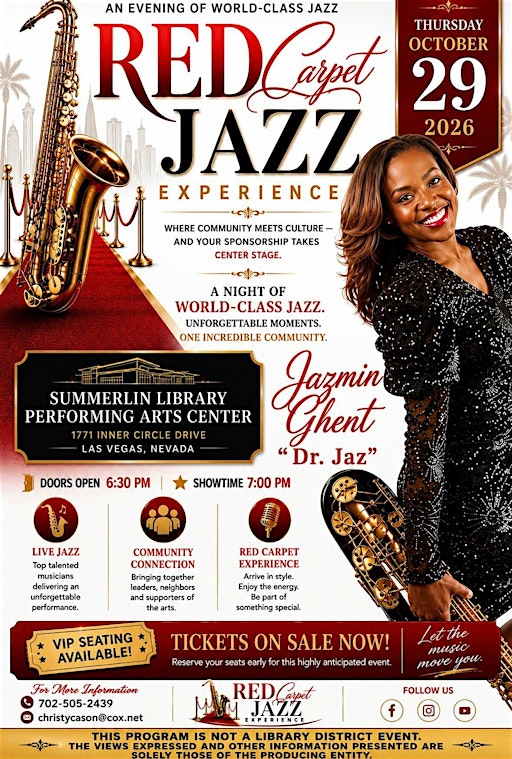 Red Carpet Jazz Experience featuring Saxophonist Jazmin Ghent October 29th