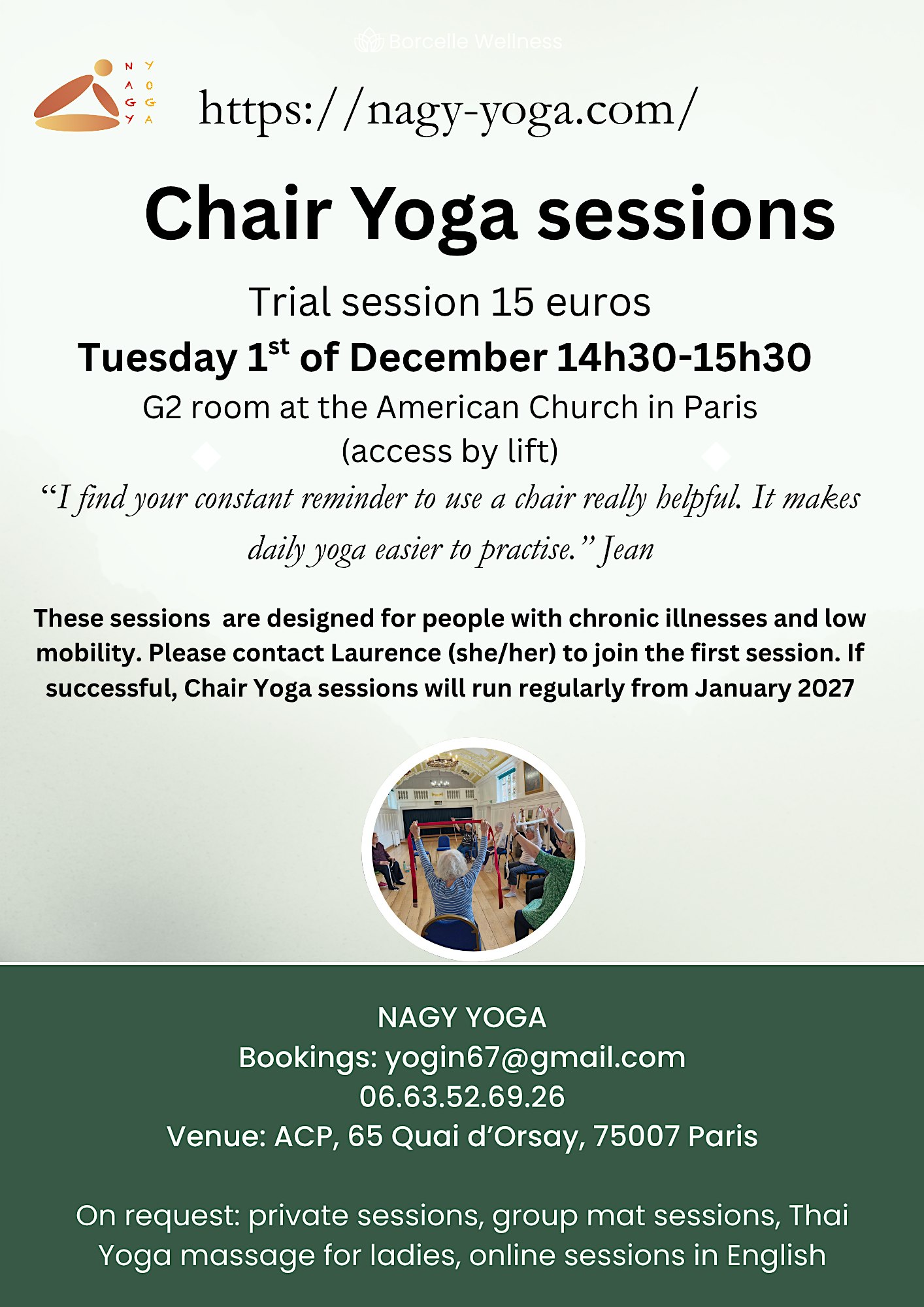 Chair Yoga sessions at the American Church in Paris (15 euros)