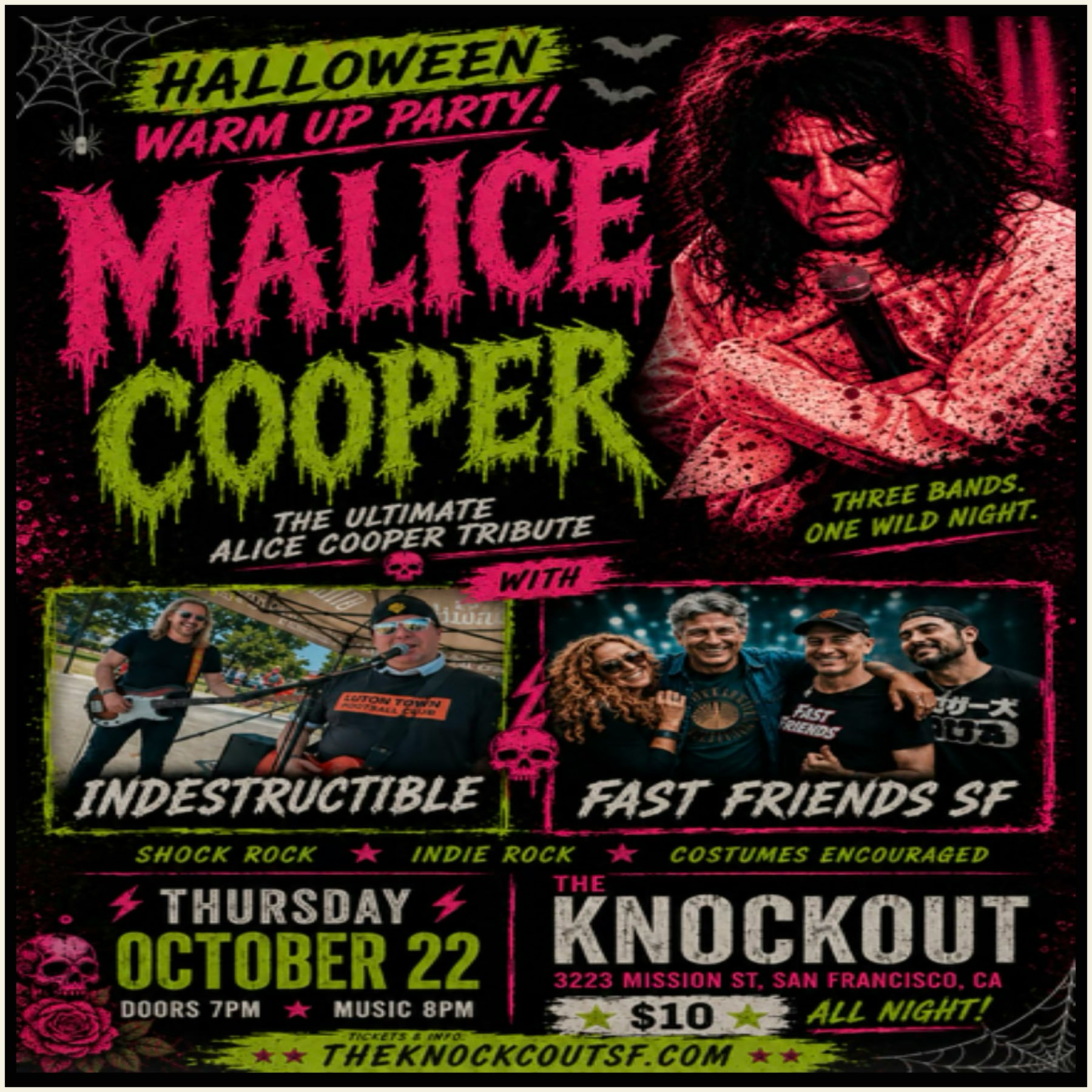 HALLOWEEN WARM UP PARTY WITH MALICE COOPER + INDESTRUCTIBLE + FAST FRIENDS