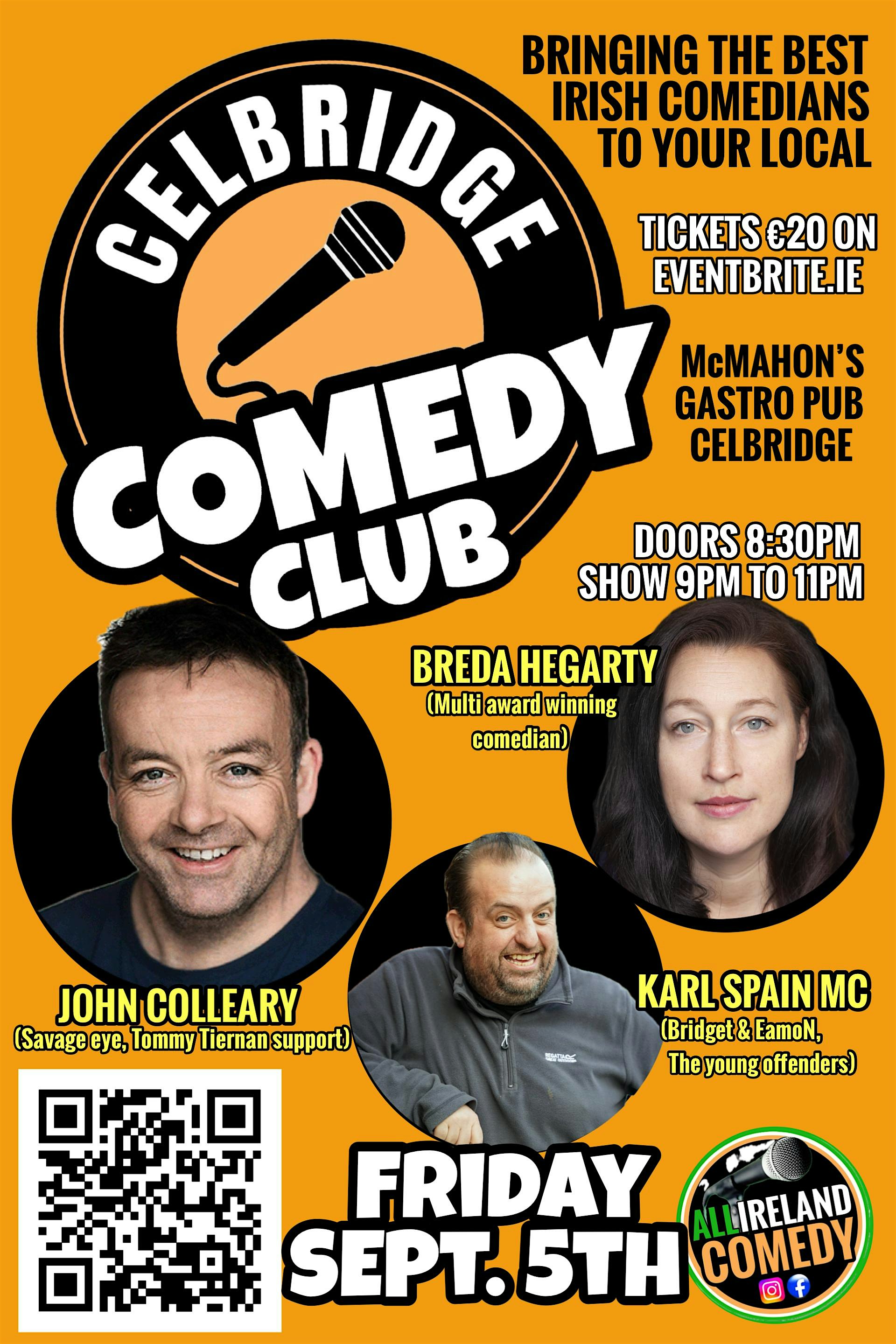 Celbridge comedy club at McMahons September 4th
