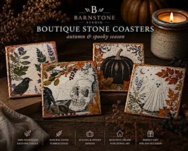 Fall Harvest & Spooky Season Stone Coaster Class + Wood Base
