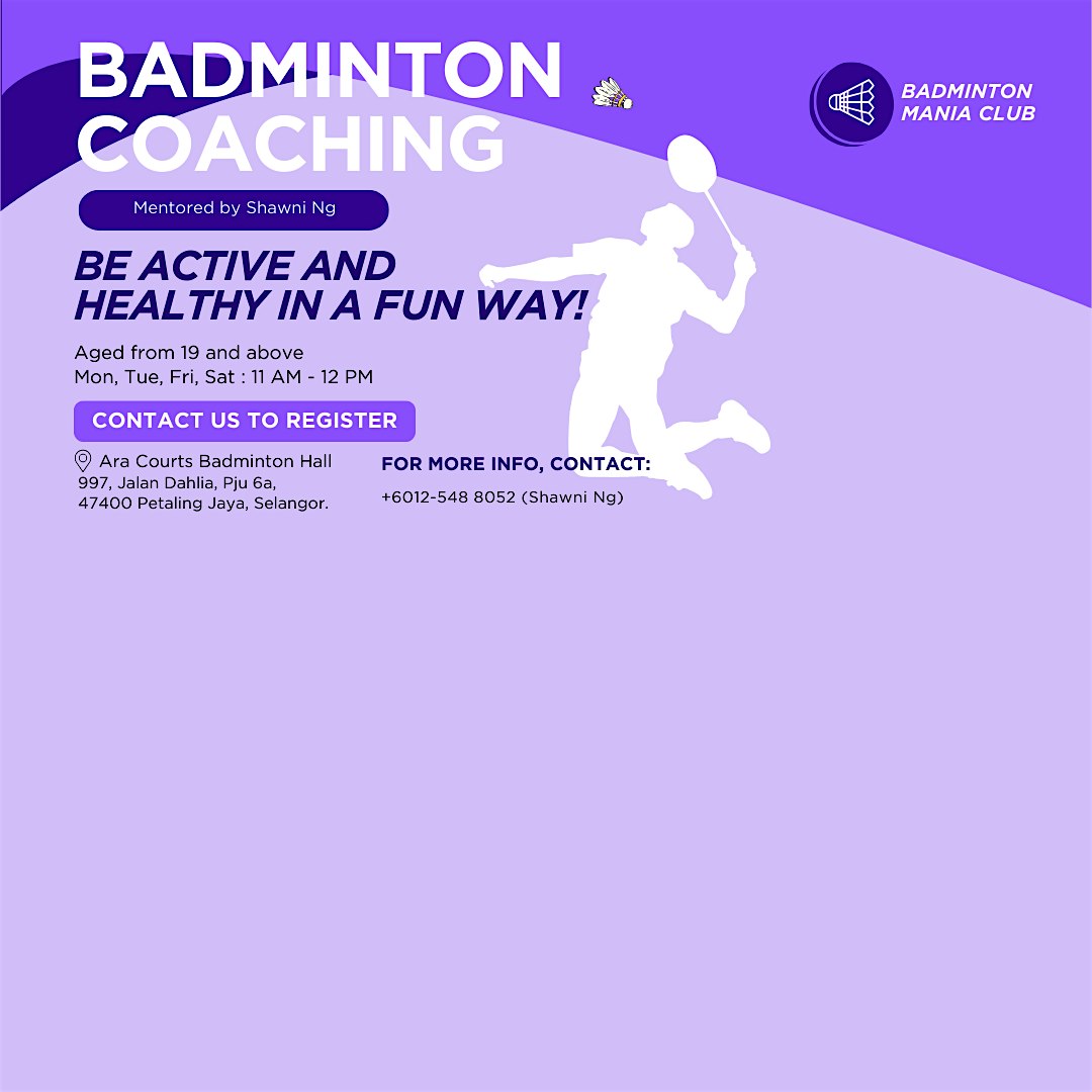 Adults Badminton Training Class In Petaling Jaya