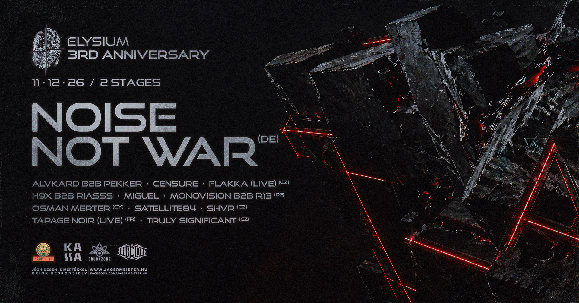 ELYSIUM 3RD ANNIVERSARY W/ Noise Not War + VOID COLLECTIVE - 12.11 - KASSA