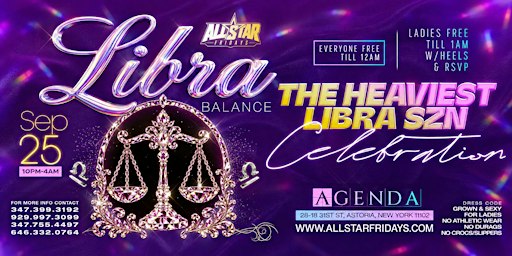 Friday September 25th 2026 : All Star Fridays at Agenda Astoria