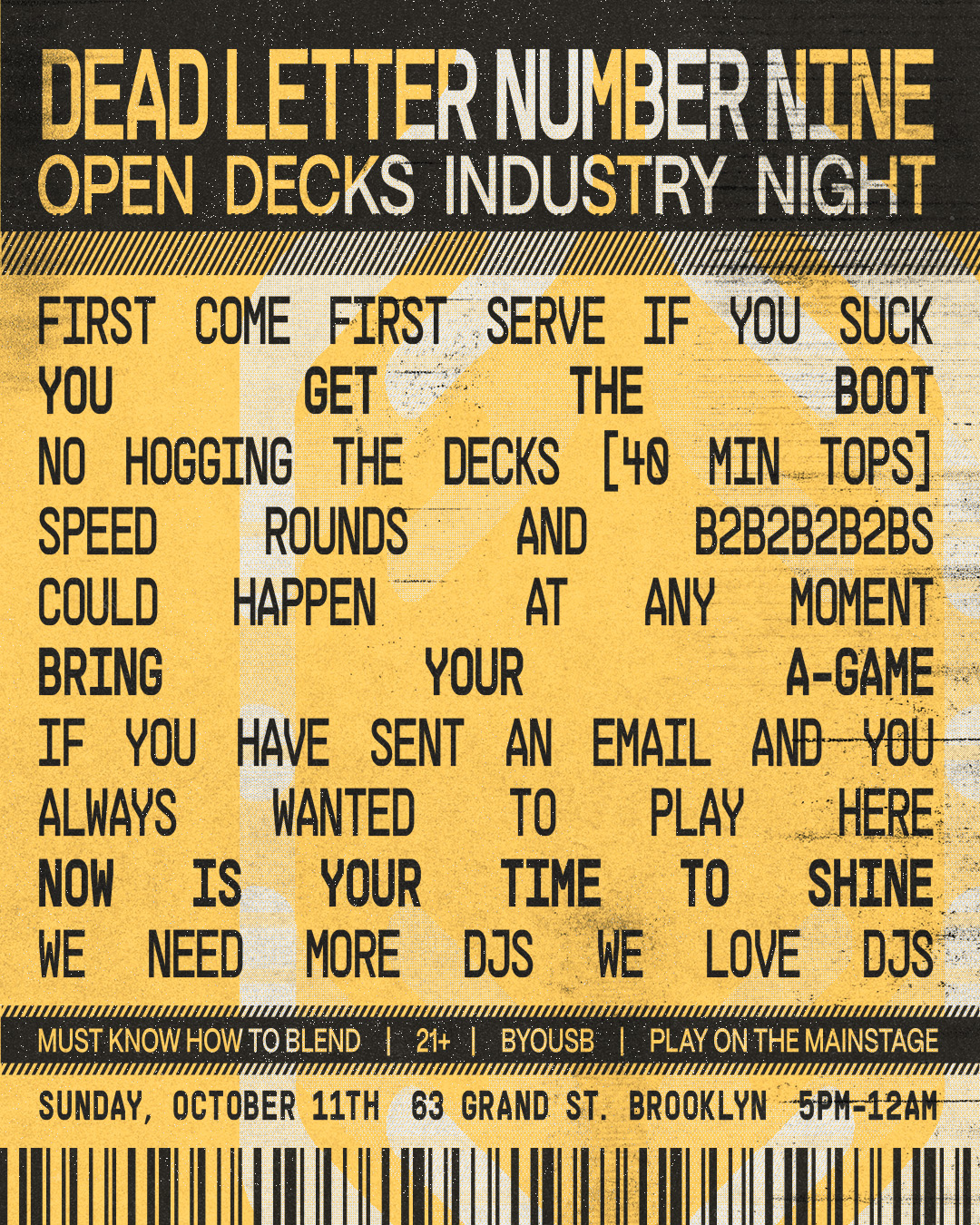 Open Decks + Industry Night | Dead Letter No.9