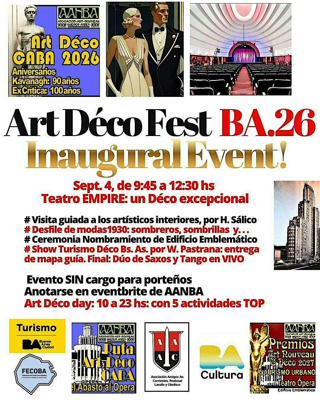 ART DECO FESTIVAL BA26 evento INAUGURAL con Moda, Saxos, Tango, Arq. y LUJO