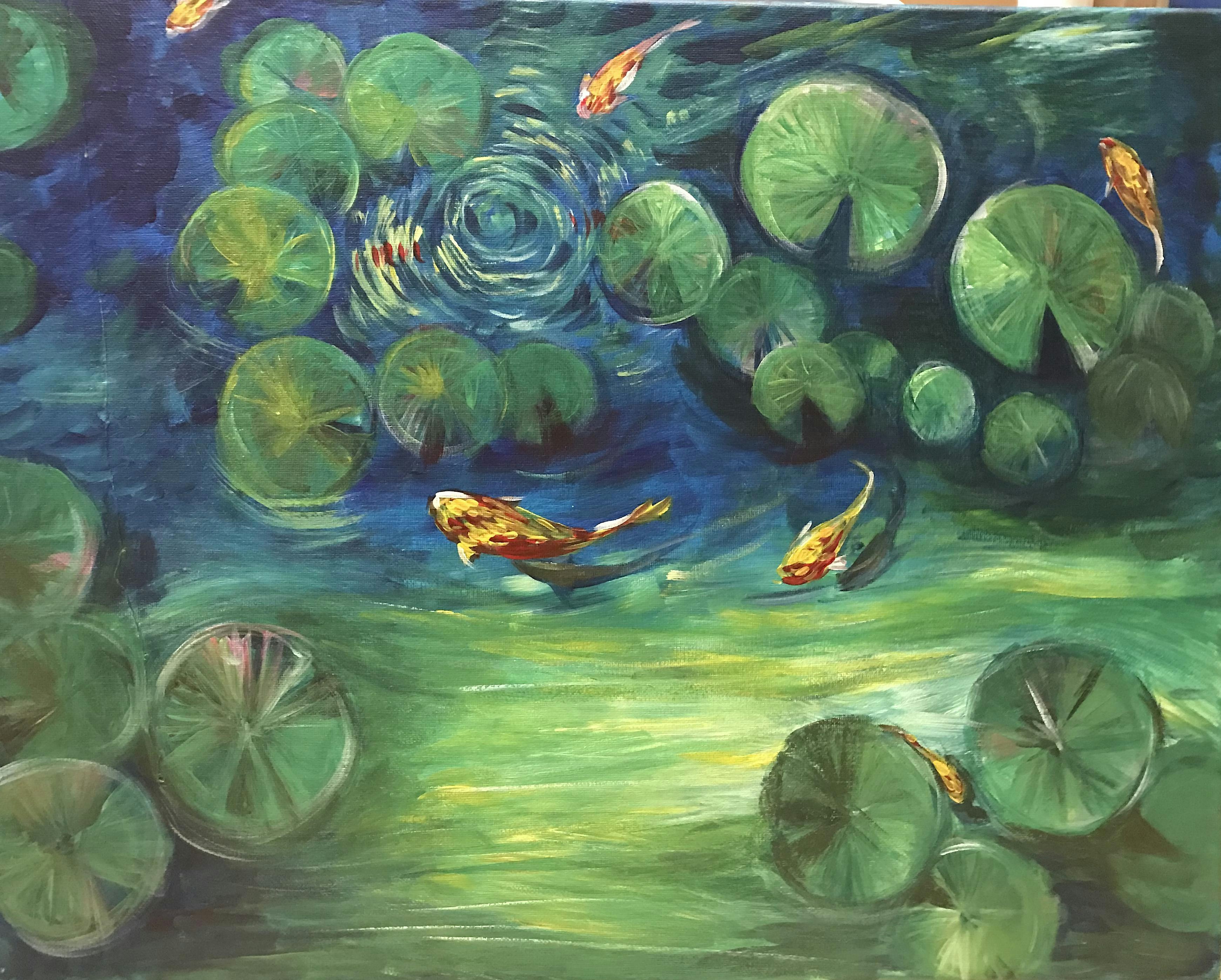 Paint n Chill Fri 6pm Free Drink & 10% Off Food - Water Lilies & Koi