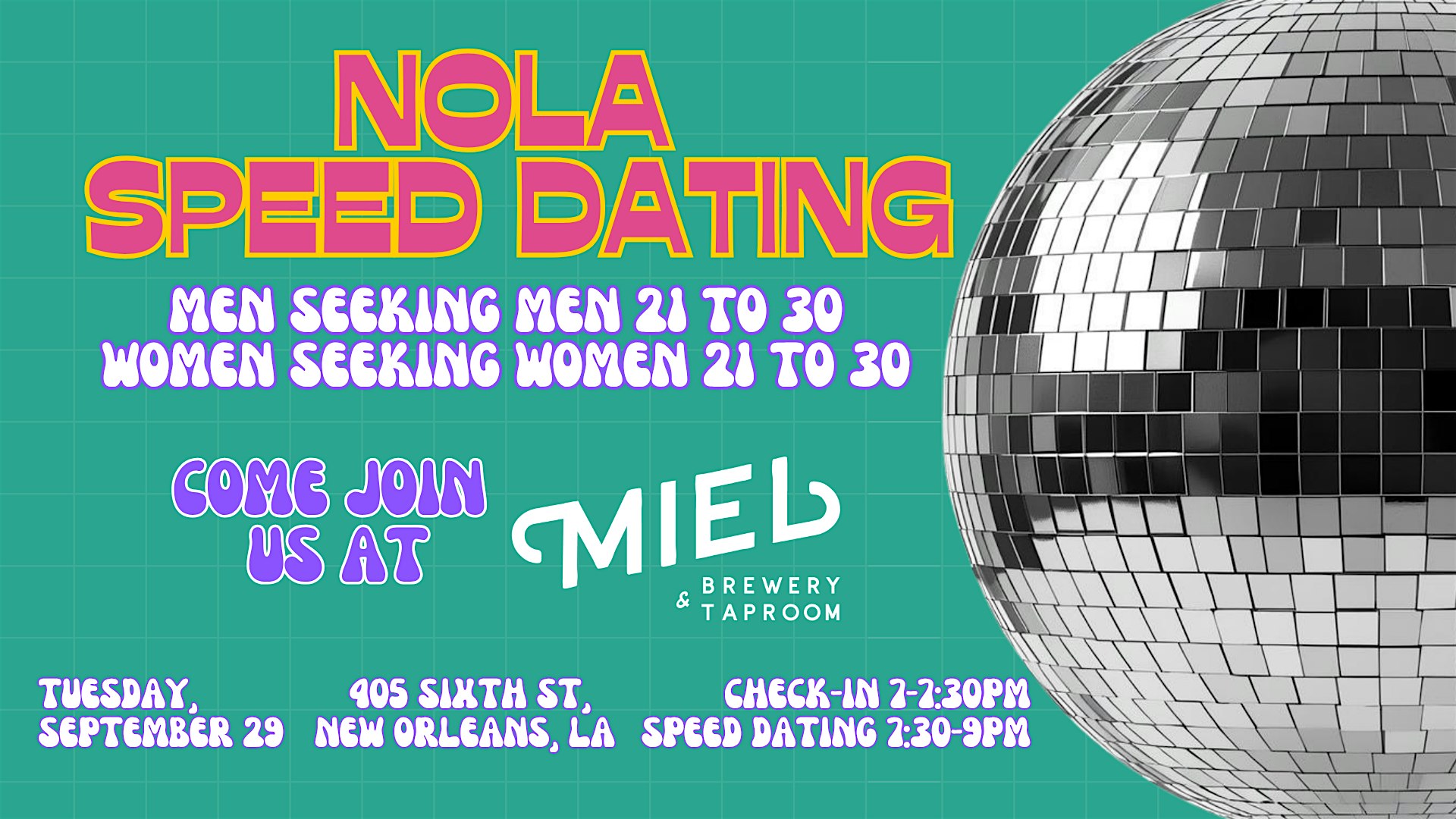 9/29 - NOLA Speed Dating @ Miel Brewery