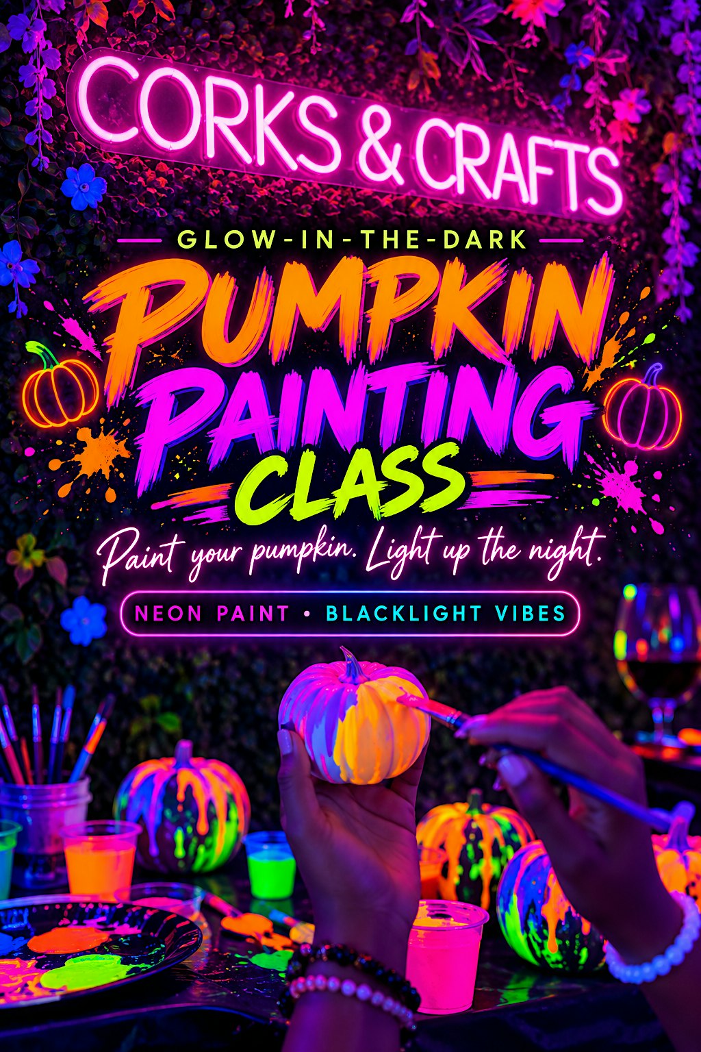 PUMPKIN FAMILY PAINT NIGHT GLOW IN THE DARK HALLOWEEN PAINT & SIP 10/30 5PM