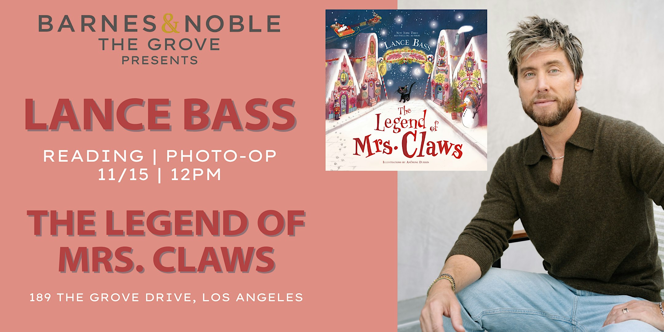 Lance Bass reads THE LEGEND OF MRS. CLAWS at B&N The Grove
