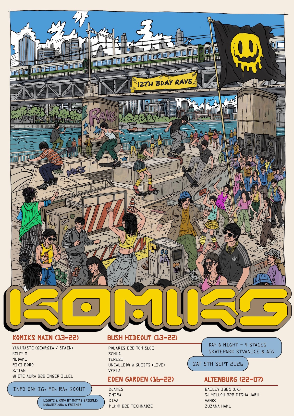 Komiks Rave ☆ Day & Night, 4 Stages (Skatepark Stvanice + ATG)