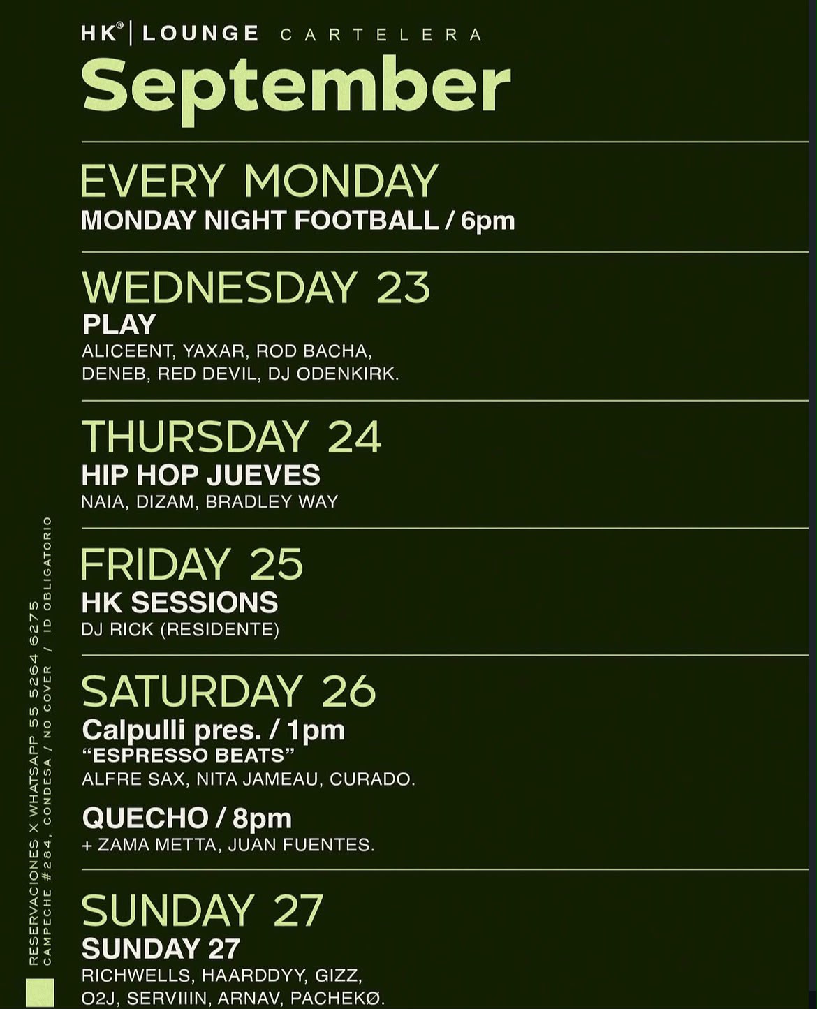 HOOKAH CARTELERA SEPTIEMBRE